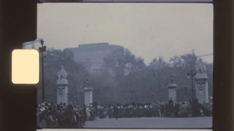 England 1970s, royal guards marching at Buckingham Palace London Stock Footage 338171623