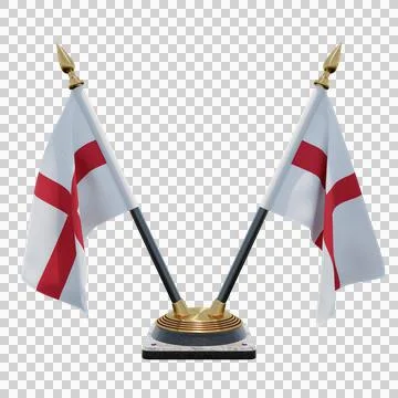 England 3d illustration flag on pole. Wood flagpole Stock Illustration