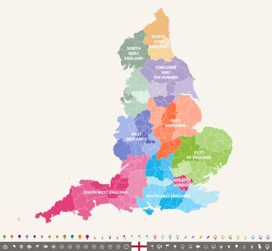 England ceremonial counties vector map Illustrazione stock