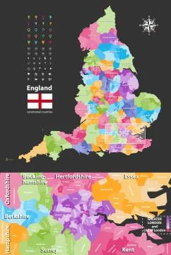 England ceremonial counties vector map Illustrazione stock