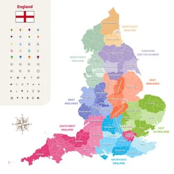 England ceremonial counties vector map Illustrazione stock