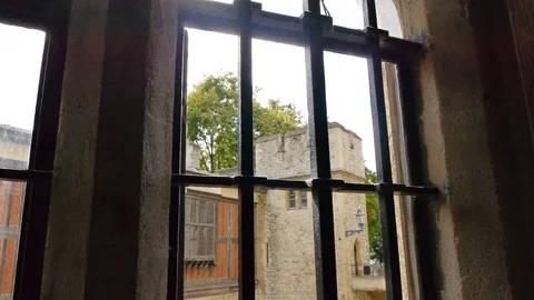ENGLAND  CIRCA 2011: Bared windows in Windsor Castle. Stock Footage 99643403