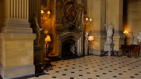 ENGLAND  CIRCA 2011: Inside Howard Castle of statues and roof. Stock Footage 99619035