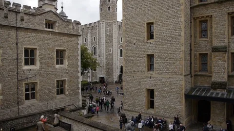 ENGLAND  CIRCA 2011: Tilt up to Windsor Castle battlement. Video stock 99616147