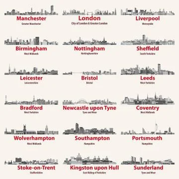 England cities isolated skylines. Vector illustration Ilustración de archivo