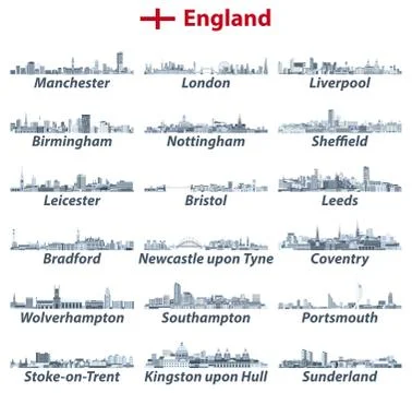 England cities isolated skylines. Vector illustration Ilustración de archivo