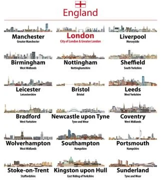 England cities isolated skylines. Vector illustration Ilustración de archivo
