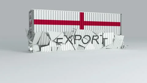 England container with the flag falls on top of a container labeled EXPORT Stock Footage 124446477