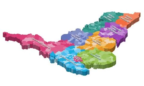 England counties isometric map colored by regions Illustrazione stock