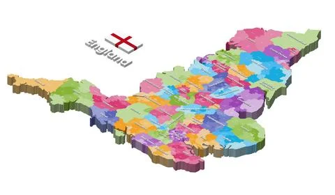 England districts isometric map colored by ceremonial counties Illustrazione stock