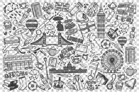 England doodle set Stock Illustration