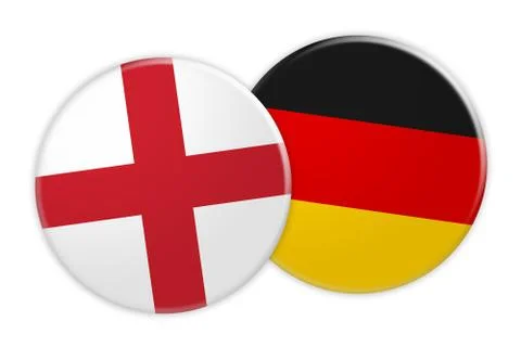 England Flag Button On Germany Flag Button, 3d illustration on white background Illustrazione stock