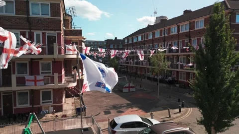 England flag display on windy day Stock Footage 338308774