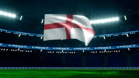 England flag in empty cricket empty night stadium Stock Illustration