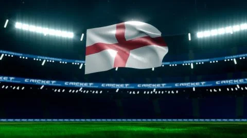 England flag in empty cricket empty night stadium Stock Illustration