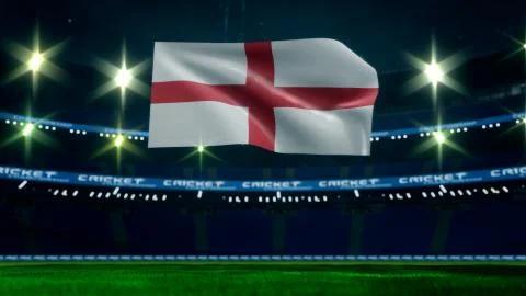 England flag in empty cricket empty night stadium Stock Illustration