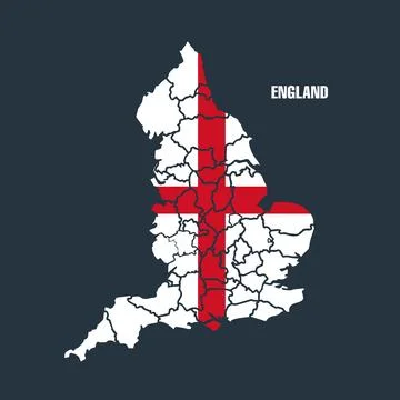 England Flag Map with Counties St Georges Cross Stock Illustration