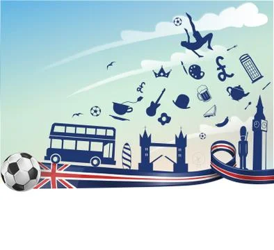 England flag with symbol elements and soccer ball Stockillustratie