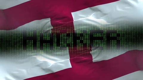 England flag - Waving flag on matrix binary code background Stock Footage 321419932