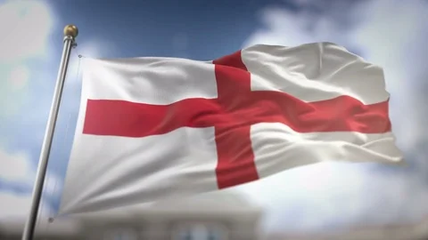 England Flag Waving Slow Motion 3D Rendering Blue Sky Background - Seamless.. Stock Footage 75242642