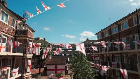 England flags blowing in the winder Stock Footage 338308749
