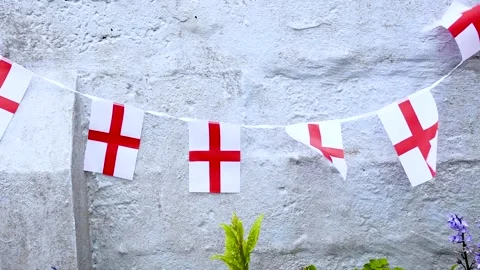 England  flags  bunting flying  in the  wind  St  Georges  day Stock Footage 272304966