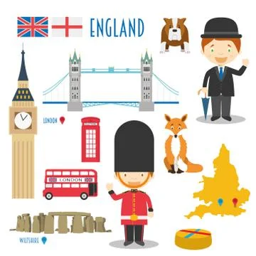 England Flat Icon Set Travel and tourism concept. Vector illustration Stock Illustration