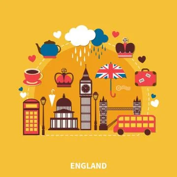 England Landmarks Design Concept Illustrazione stock
