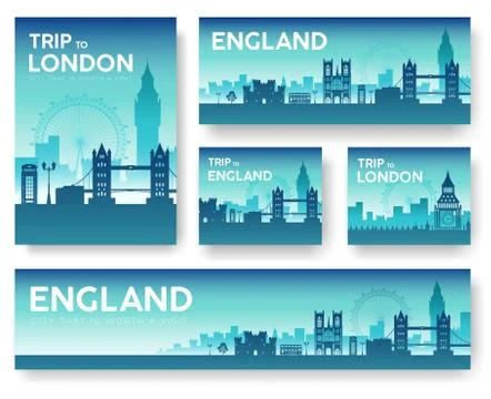 England landscape vector banners set. Vector design illustration Illustrazione stock