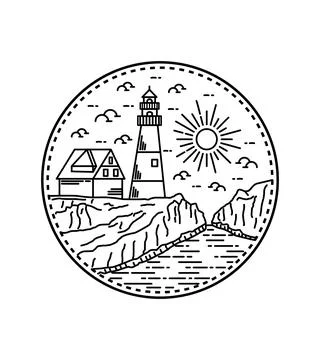 England lighthouse vector design in mono line art ,badge patch pin graphic il Illustrazione stock
