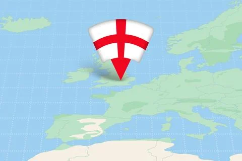 England Location Highlighted on Map with Flag Icon. Stock Illustration