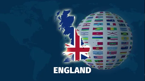 England map animation with rotating flag globe background Stock Footage 327972571