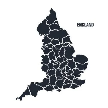 England Map Dark Navy Filled with Province Borders Stock Illustration