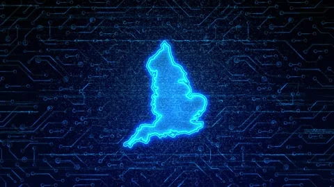 England Map Digital Technology Opener Stock Footage 335081029