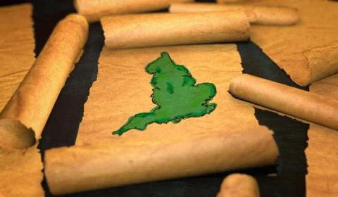 England Map Painting Unfolding Old Paper Scroll 3D Stock Illustration