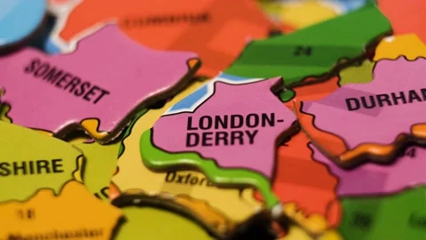 England Map Puzzle Blocks with Great Britain  Cities. Close-Up Video Background, Stock Footage 230916077