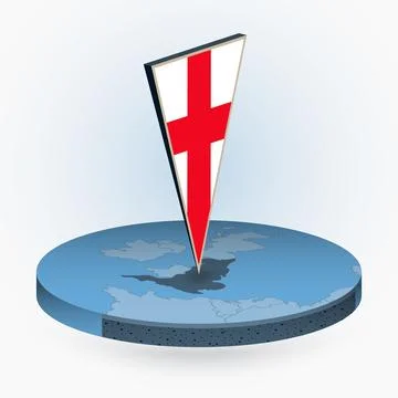 England map in round isometric style with triangular 3D flag of England Stock Illustration