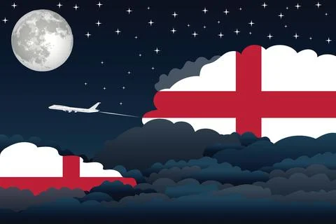 England Night Clouds Airplane Vector Illustration Stock Illustration