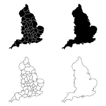 England Outline and Solid Fill Map Set. Stock Illustration