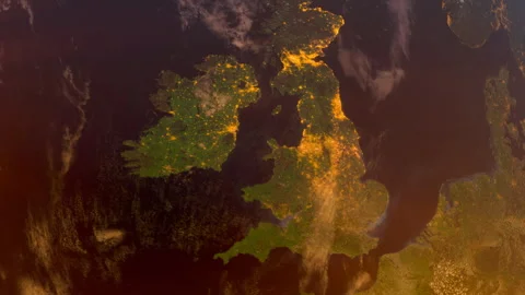England from Space at Sunset. UK from Space Orbit. Planet. Globe Stock Footage 319863674