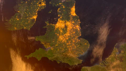 England from Space at Sunset. UK from Space Orbit. Planet. Globe Stock Footage 319902392