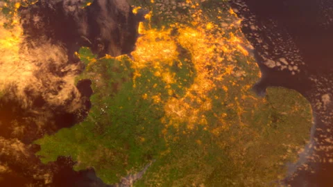 England from Space at Sunset. UK from Space Orbit. Planet. Globe Stock Footage 319961283
