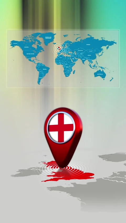 England World Map Pin Location Background Loop Vertical Stock Footage 342384521