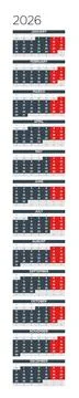 English 2026 Vertical Linear Grid Simple Yearly Calendar Grid Professional Annua イラスト素材
