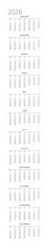 English 2026 Vertical Linear Grid Creative Studio Swiss Grid Calendar Minimalist Stock Illustration