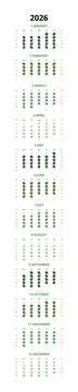 English 2026 Vertical Linear Grid Forest Fern Botanical Yearly Calendar Eco.. Stock Illustration