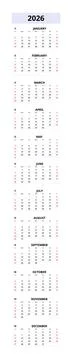 English 2026 Vertical Linear Grid Geometric Yearly Calendar Layout Modern A.. Stock Illustration