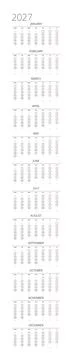 English 2027 Vertical Linear Grid Creative Studio Project Grid Calendar Annual W Illustrazione stock