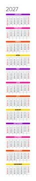 English 2027 Vertical Linear Grid Green Leaf Botanical Annual Calendar Sust.. イラスト素材