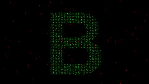 English alphabet B with matrix code on plain black background Stock Footage 241092129